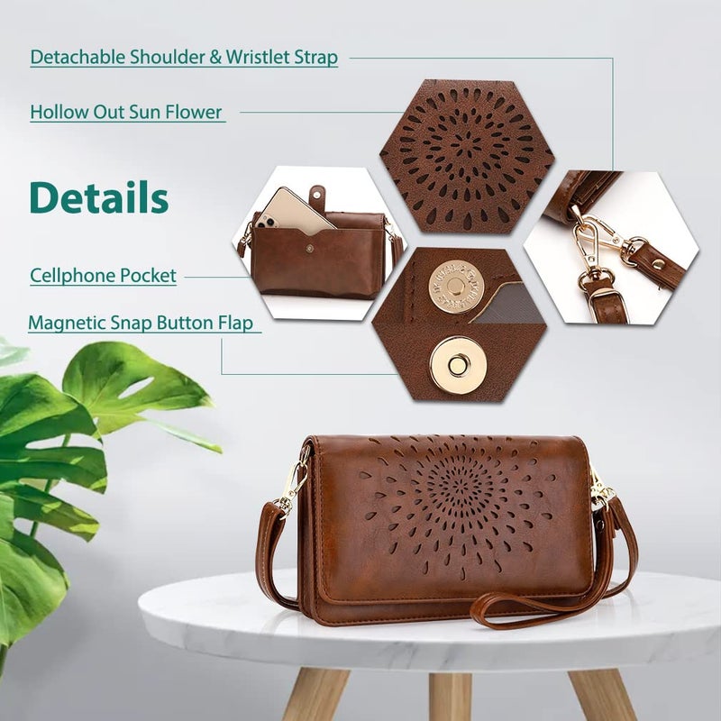 APHISON Multi-Function Small Crossbody Bags For Women,Cell Phone Shoulder Bag,Clutch Purse,RFID Wristlet Wallet,Card Holder Coffee - Image 5